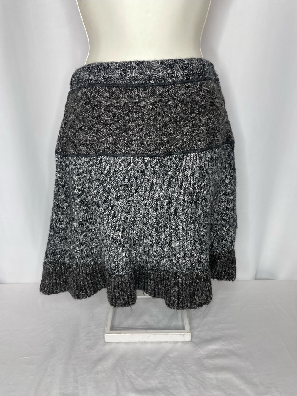 PrAna Knit Sweater Skirt Gray Marled Knit Wool Mohair Blend Flare Hem Boho  M